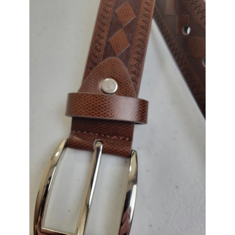 Gold Coast Belt Men 42 Western Cowboy Embossed Diamond Stitch Farmhouse Brown